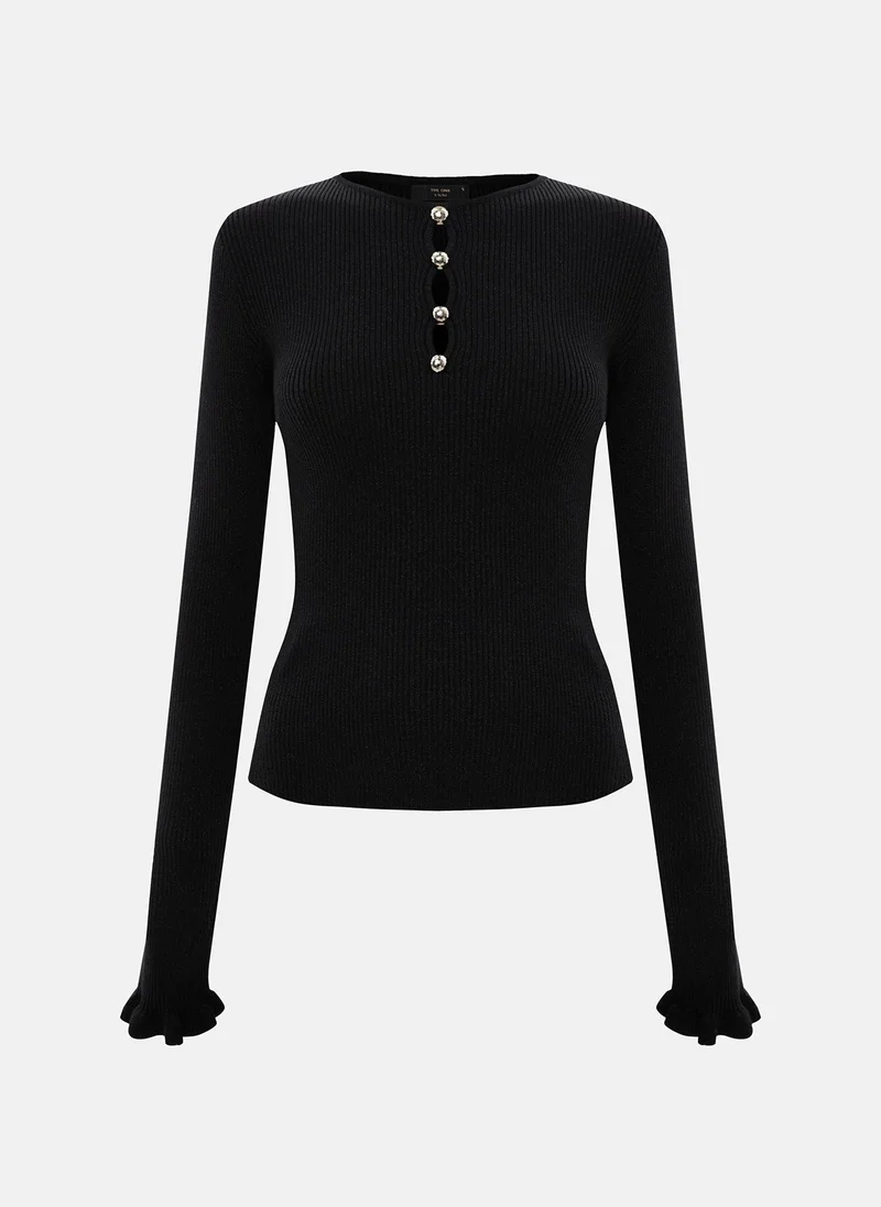 ليتشي سترة من خيوط معدنية مزخرفة باللون الفضي